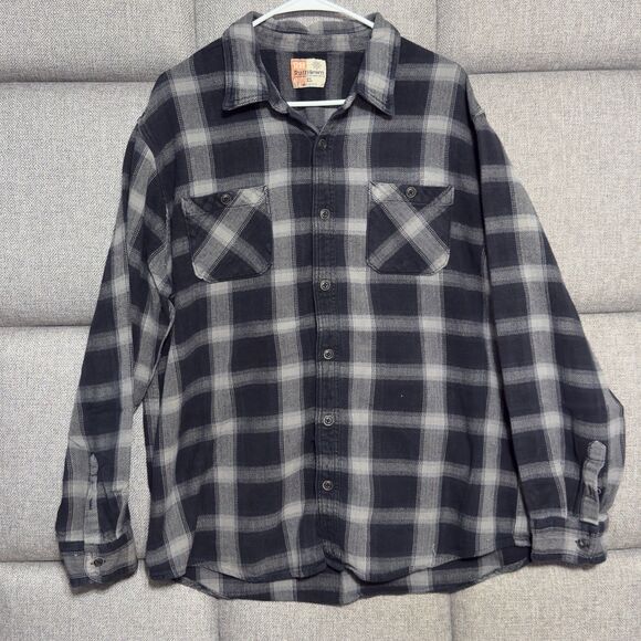 Ruff Hewn Men’s Flannel Shirt Black Grey Plaid Long Sleeve Button Front Size XL - Picture 1 of 15